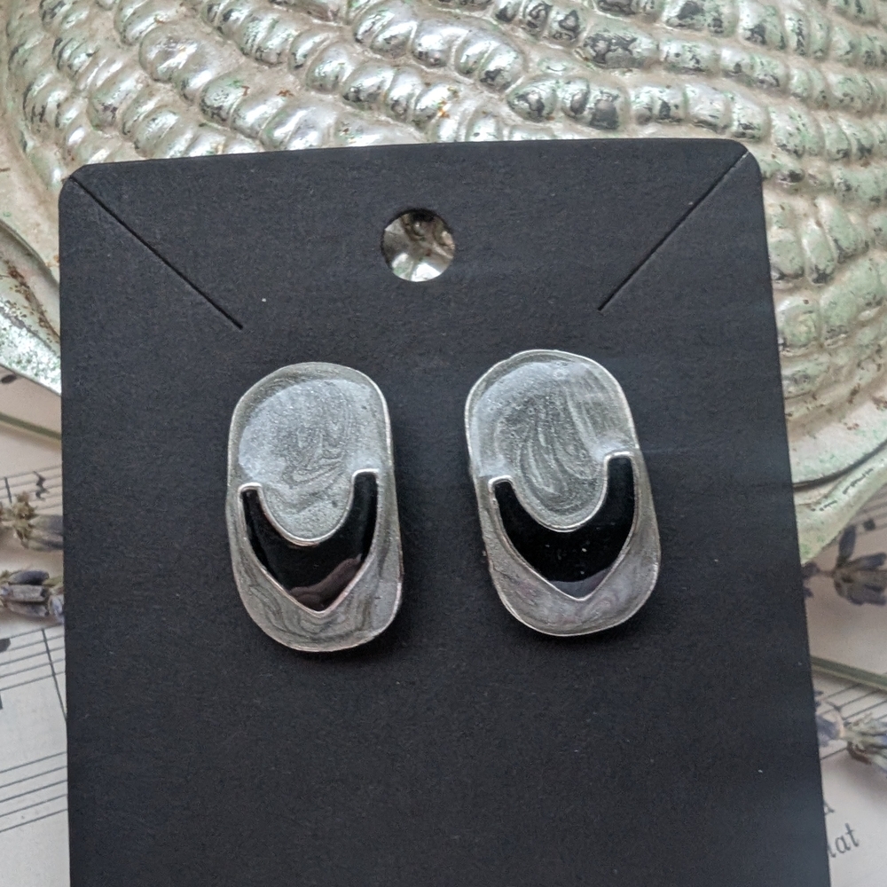 Silver and Black Abstract Earrings